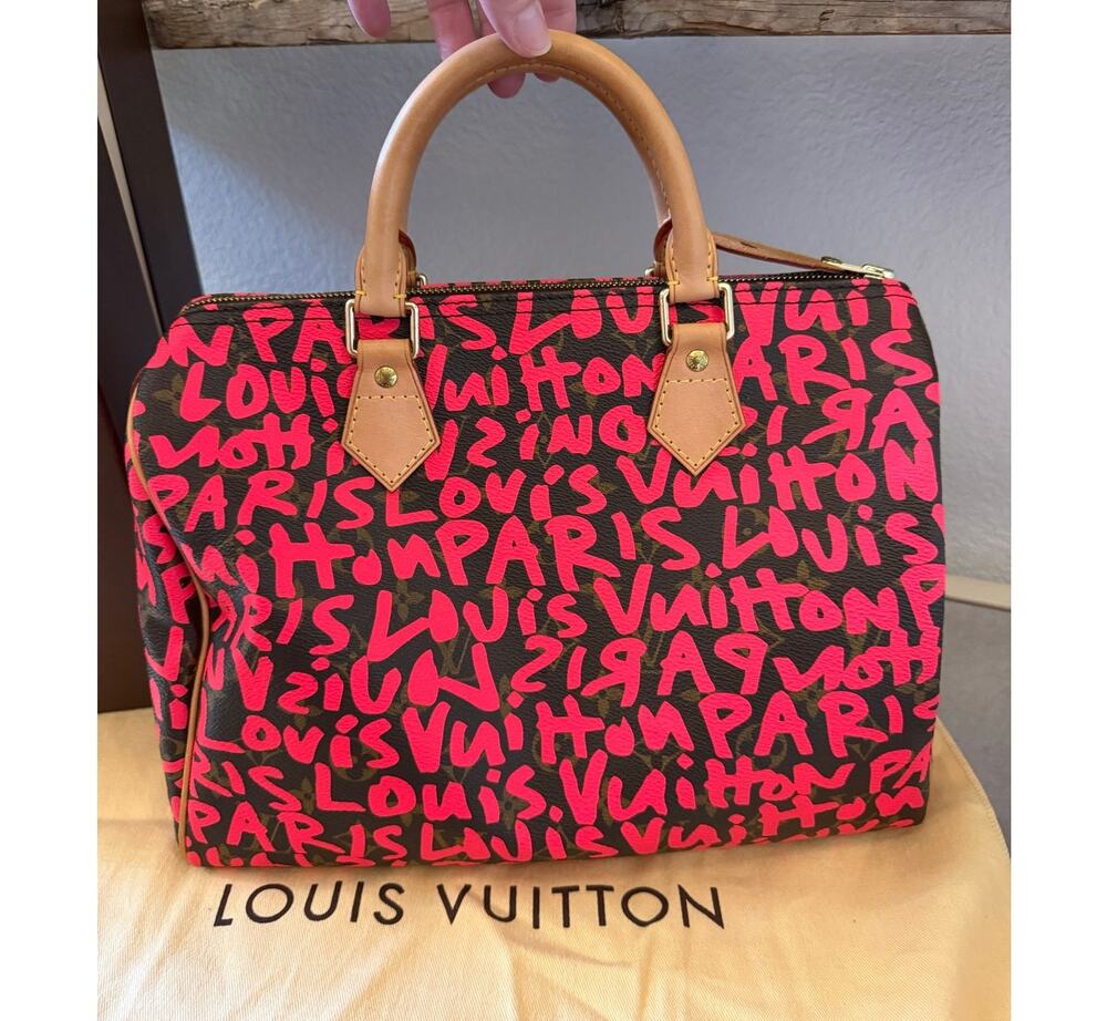 LOUIS VUITTON Pink Stephen Sprouse Graffiti Speedy 30 Handbag Purse Bag Excellen